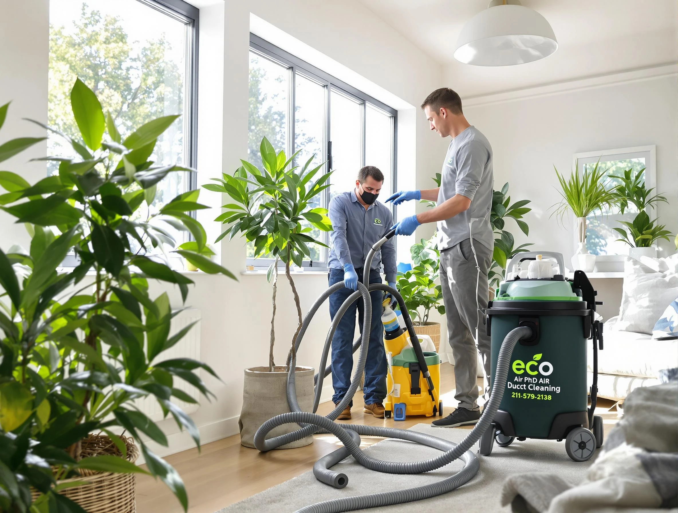 Acton Air Duct Cleaning technician performing eco-friendly duct cleaning using sustainable methods in Acton