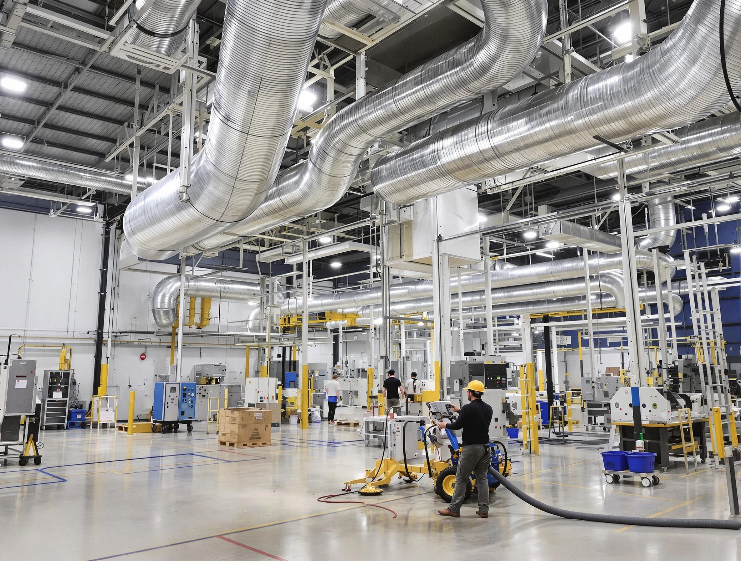 Acton Air Duct Cleaning team performing comprehensive industrial duct cleaning at a large facility in Acton