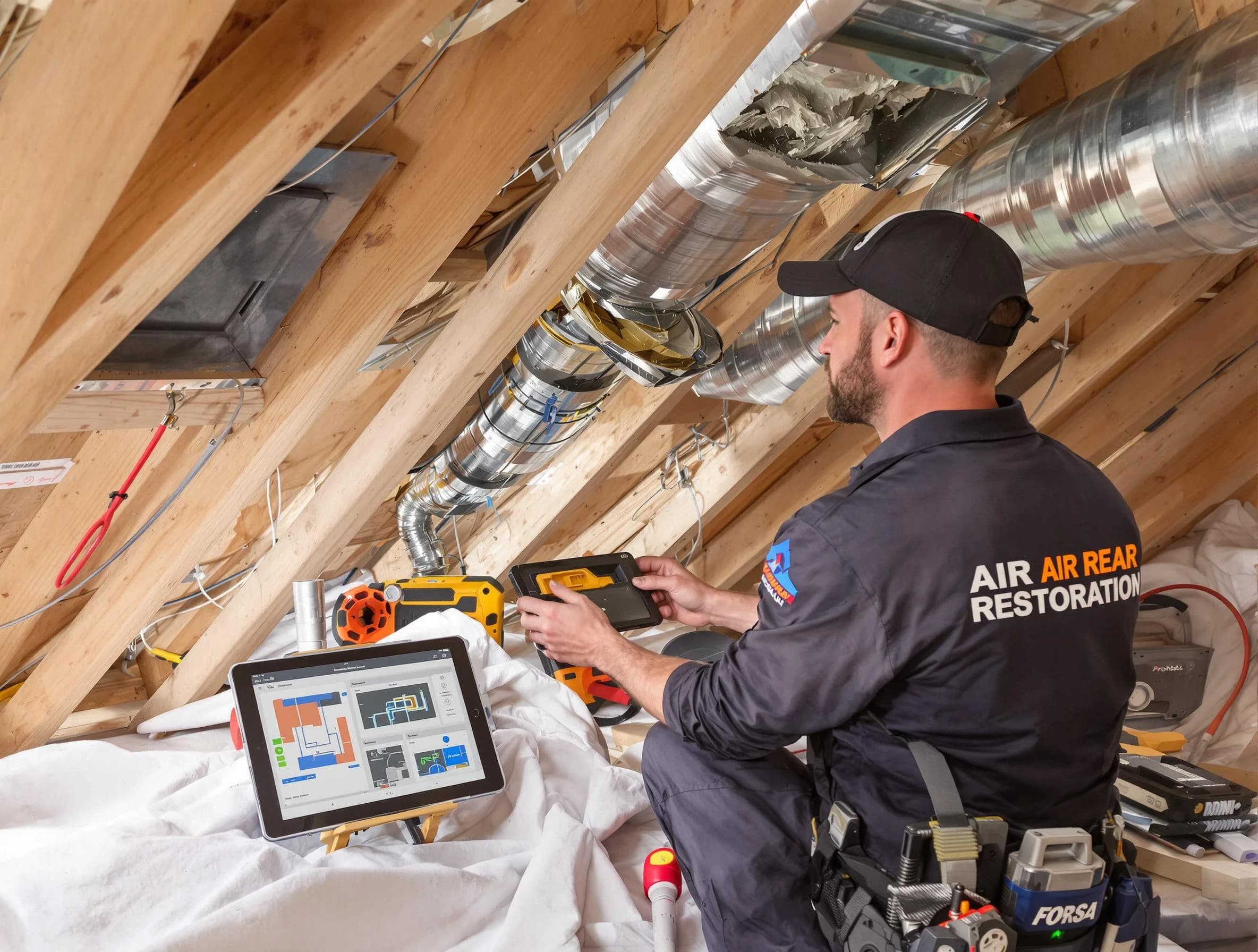 Acton Air Duct Cleaning technician performing precise duct repair work in Acton