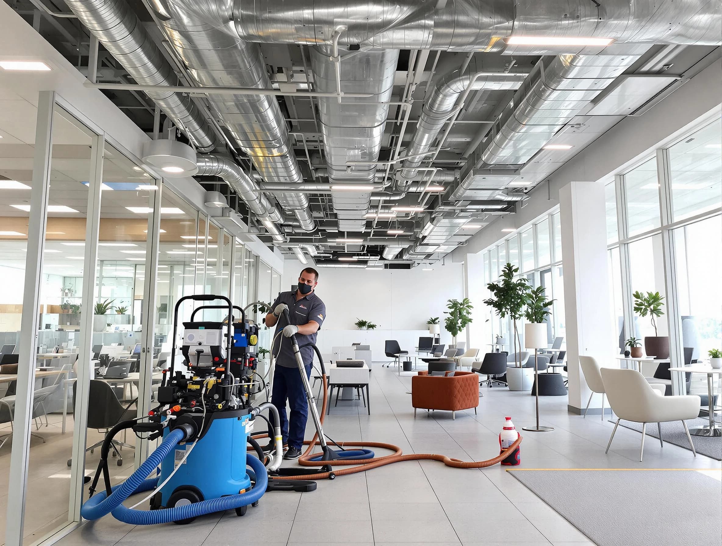 Acton Air Duct Cleaning team conducting comprehensive commercial duct cleaning at a business location in Acton