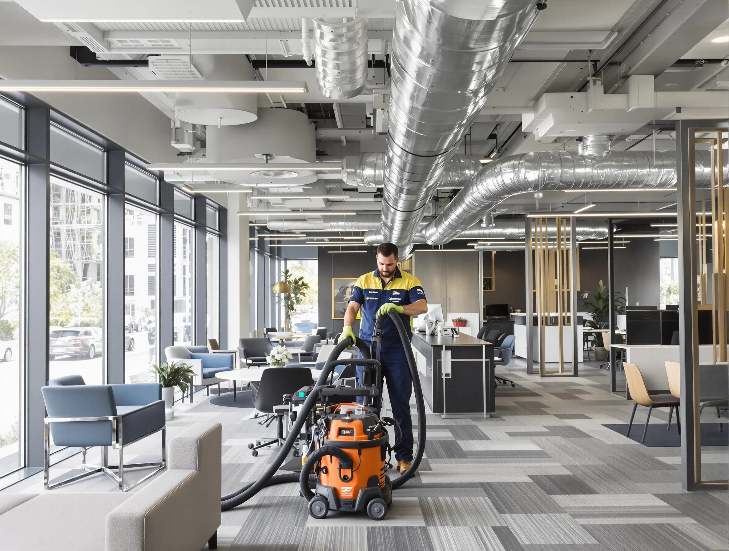 Acton Air Duct Cleaning team performing thorough commercial duct cleaning at a Acton business center