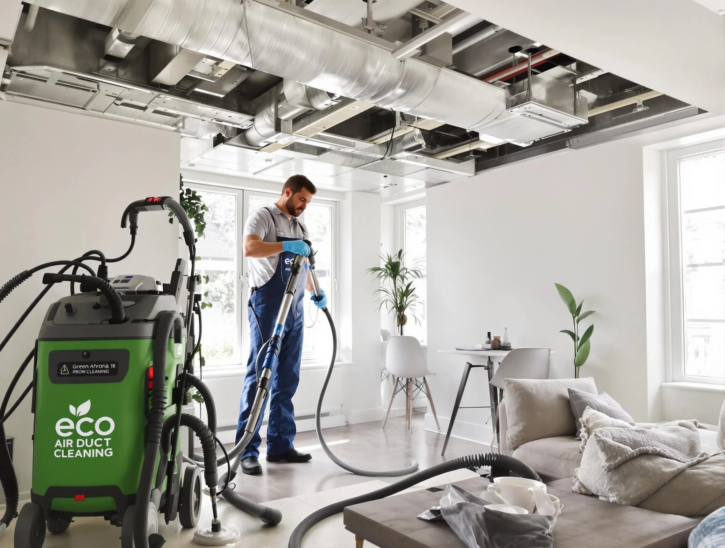 Acton Air Duct Cleaning technician performing eco-friendly duct cleaning using sustainable methods in Acton
