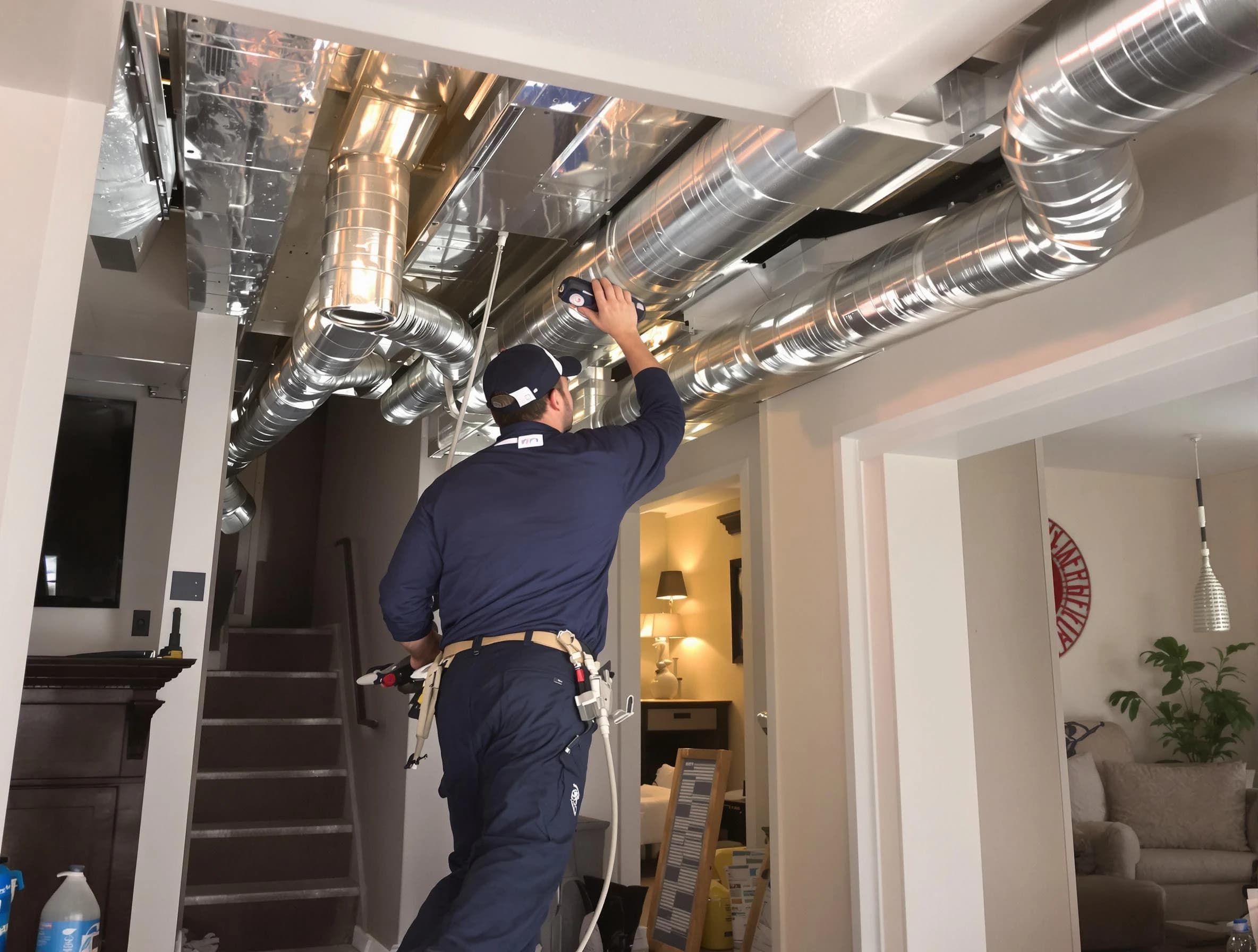 Acton Air Duct Cleaning expert performing specialized duct cleaning in a mobile home in Acton